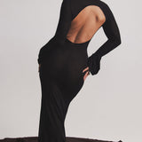 Sancha | Sheer Backless Black Knit Maxi Dress