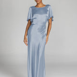Golden Hour Ice Blue Satin Midi Dress
