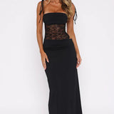 Jenni | Square Neck Lace Detail Sculpting Maxi Dress