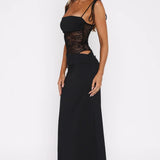 Jenni | Square Neck Lace Detail Sculpting Maxi Dress