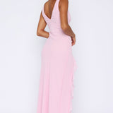 Cenny | Bold Thigh-High Slit Vibrant V-Neck Ruffle Maxi Dress