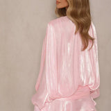 Sol | Long Sleeve Tiered Ruffle Pleated Luster Mini Dress