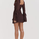Marisa | Rich Brown Floral Lace Drawstring Bust Mini Dress