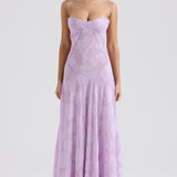 Adelle | Floral Jacquard Lace-Up Maxi Dress