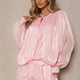 Sol | Long Sleeve Tiered Ruffle Pleated Luster Mini Dress