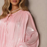 Sol | Long Sleeve Tiered Ruffle Pleated Luster Mini Dress