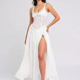 Louisa | Ethereal Floral Ruched Maxi Dress with High Slit