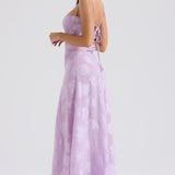 Adelle | Floral Jacquard Lace-Up Maxi Dress