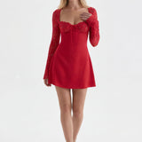 Samantha | Long Sleeve Bustier Red Lace Mini Dress
