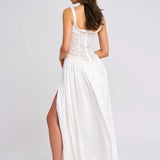 Louisa | Ethereal Floral Ruched Maxi Dress with High Slit