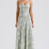 Adelle | Floral Jacquard Lace-Up Maxi Dress