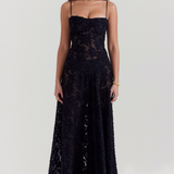 Sharon | Floral Embroidered Bodycon Maxi Dress