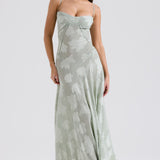 Adelle | Floral Jacquard Lace-Up Maxi Dress
