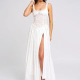 Louisa | Ethereal Floral Ruched Maxi Dress with High Slit