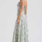 Adelle | Floral Jacquard Lace-Up Maxi Dress
