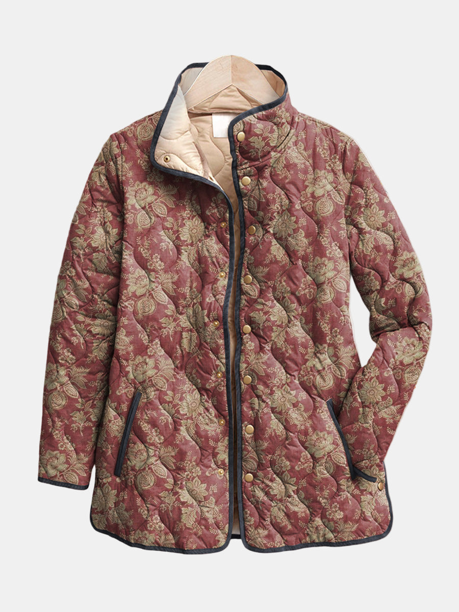 Sophie | Quilted Jacket with Burgundy Damask Pattern