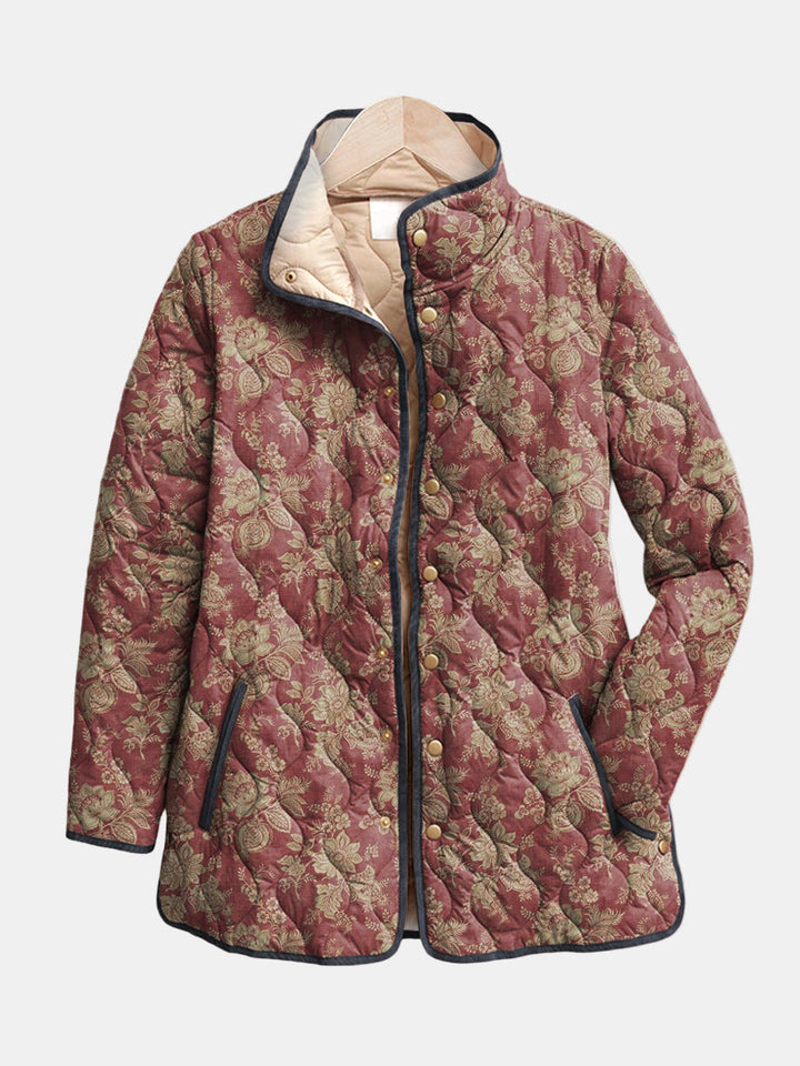 Sophie | Quilted Jacket with Burgundy Damask Pattern
