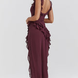 Soho | Square Neck Thigh-High Slit Ruffle Side Maxi Dress