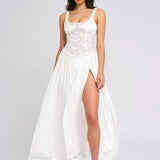Louisa | Ethereal Floral Ruched Maxi Dress with High Slit