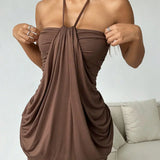 Cecil | Soft Stretch Jersey Halterneck Draped Mini Dress