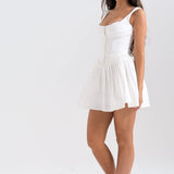 Cupido | White Stretch Twill Mini Dress – Romantic Tulle Layered Date Night Gown