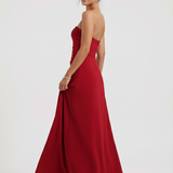 Meadow | Strapless Ruched Crepe Thigh-High Split Maxi Dress