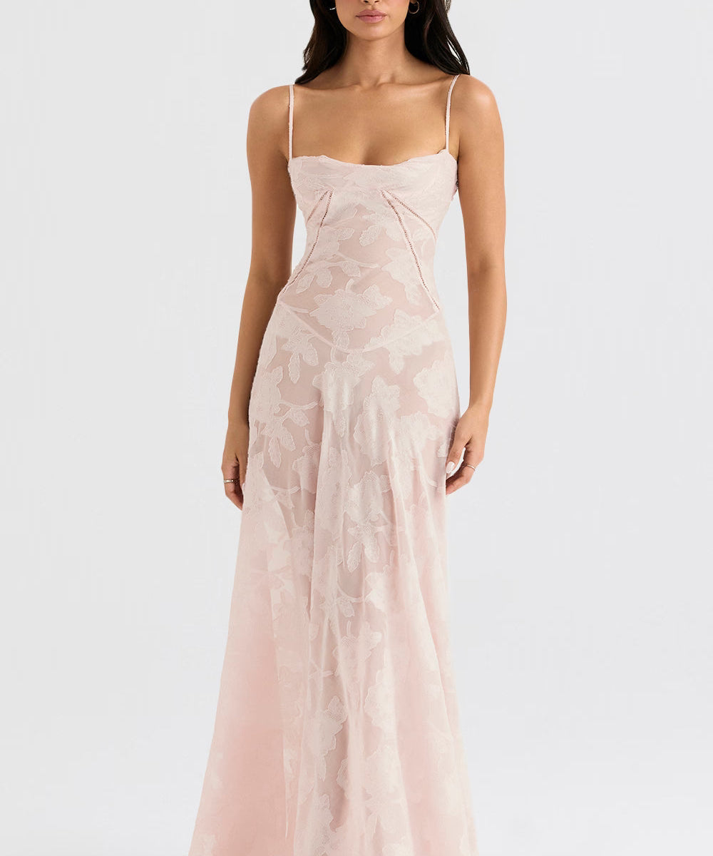 Adelle | Floral Jacquard Lace-Up Maxi Dress