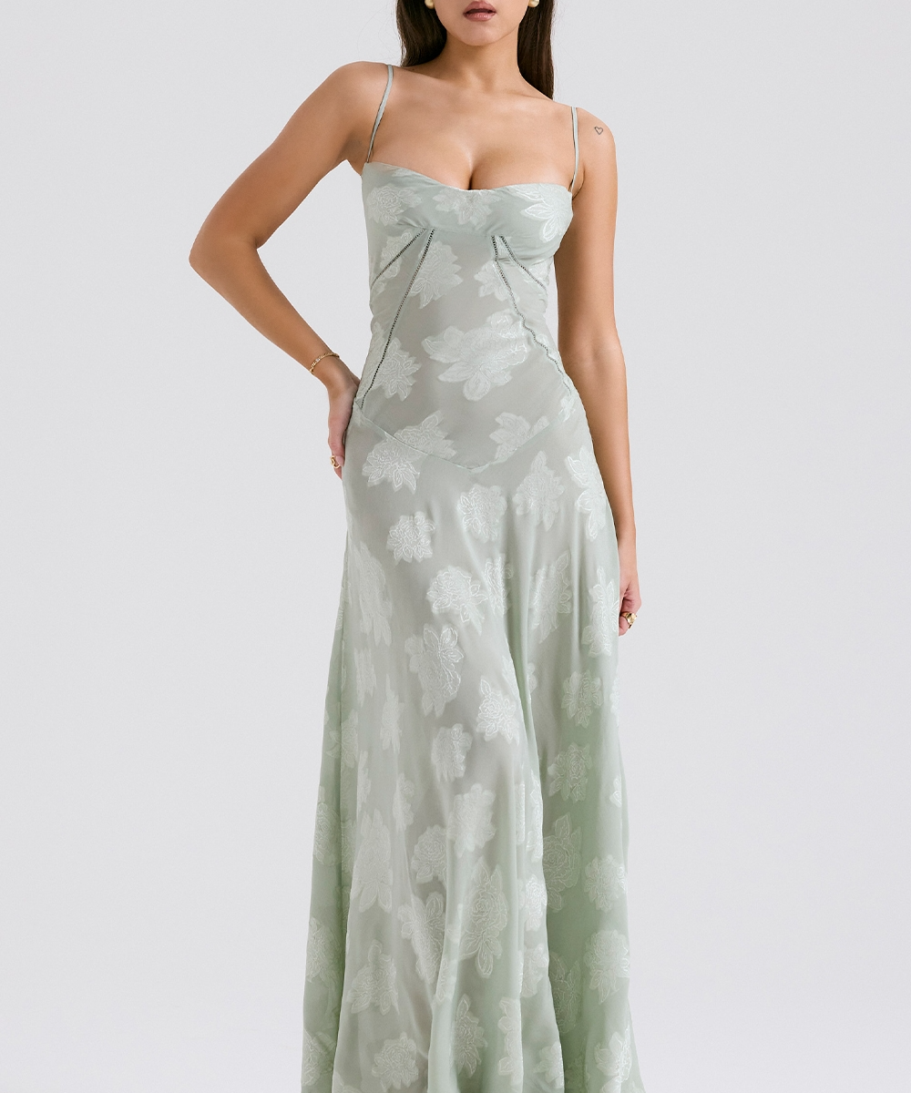 Sharon | Floral Embroidered Bodycon Maxi Dress