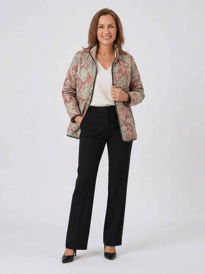 Pauline | Quilted Jacket with Terracotta Damask Pattern