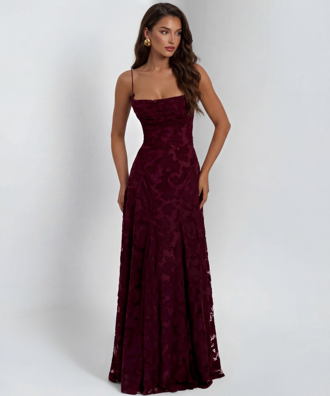 Sofia | Spaghetti Strap Straight Neckline Floral Lace Maxi Dress