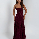 Sofia | Spaghetti Strap Straight Neckline Floral Lace Maxi Dress