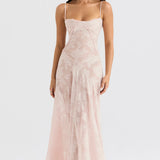 Adelle | Floral Jacquard Lace-Up Maxi Dress