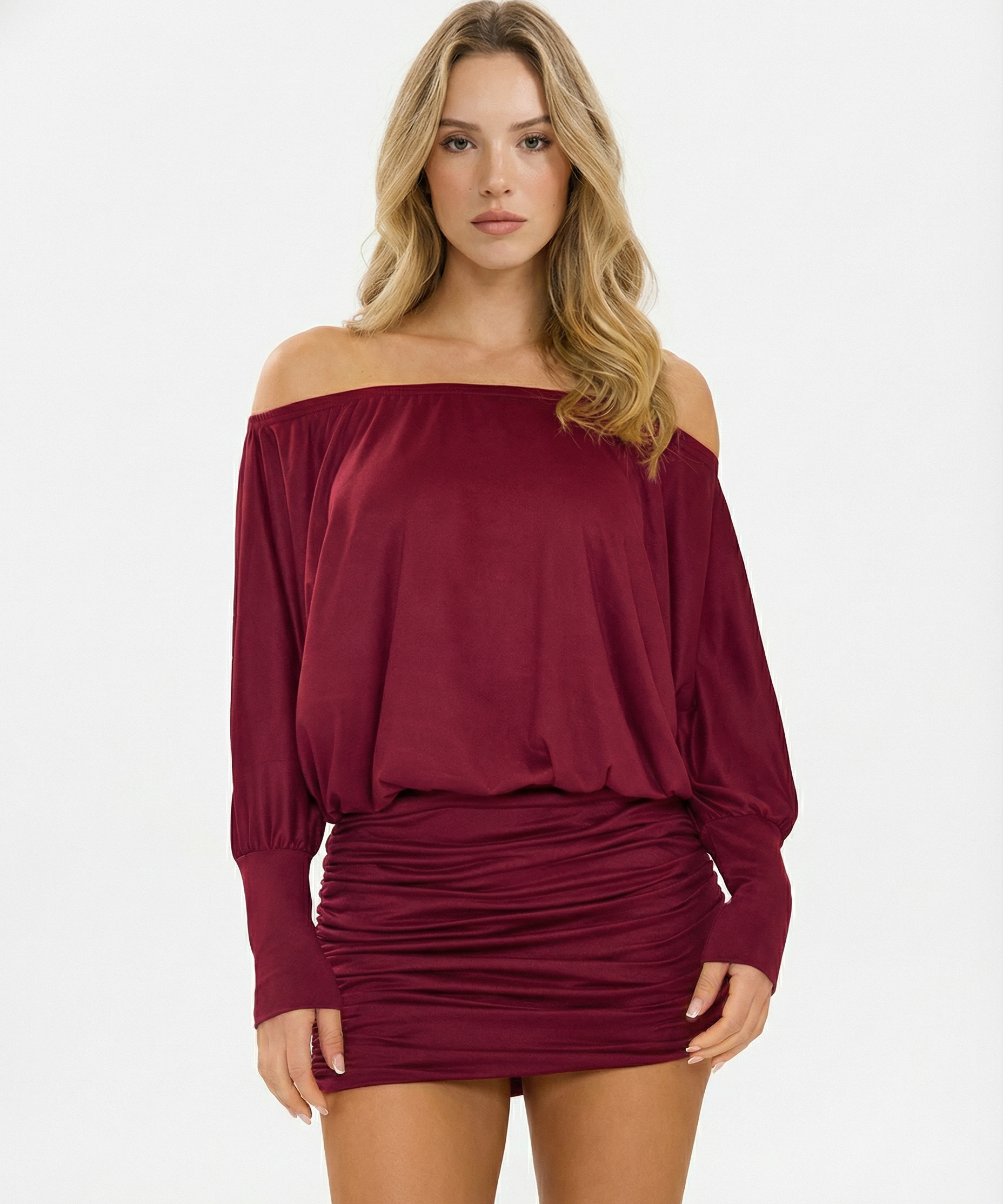 Jaimey | Draped Top Ruched Fitted Skirt Mini Dress