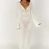 Kelsey | Breezy Flared Sleeve Open-Knit Maxi Dress