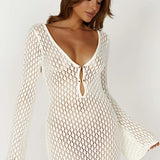 Kelsey | Breezy Flared Sleeve Open-Knit Maxi Dress
