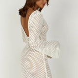 Kelsey | Breezy Flared Sleeve Open-Knit Maxi Dress