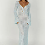 Kelsey | Breezy Flared Sleeve Open-Knit Maxi Dress