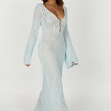 Kelsey | Breezy Flared Sleeve Open-Knit Maxi Dress