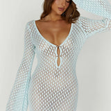 Kelsey | Breezy Flared Sleeve Open-Knit Maxi Dress
