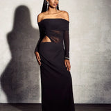Alice | Sheer Mesh Bodice Off-Shoulder Cowl Maxi Dress