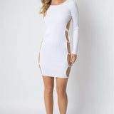 Randy | White Knit Ribbed Cut-Out Open Back Mini Dress