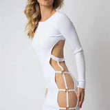 Randy | White Knit Ribbed Cut-Out Open Back Mini Dress