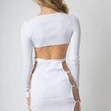 Randy | White Knit Ribbed Cut-Out Open Back Mini Dress