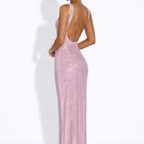 Olivia | Embellished Square Neck Crystal Mesh Maxi Dress