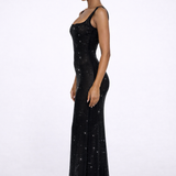 Olivia | Embellished Square Neck Crystal Mesh Maxi Dress