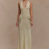 Corinne | Plunging Open-Back Sequin Sunburst Maxi Dress