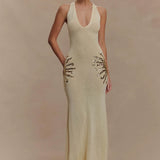 Corinne | Plunging Open-Back Sequin Sunburst Maxi Dress