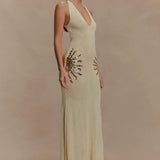 Corinne | Plunging Open-Back Sequin Sunburst Maxi Dress
