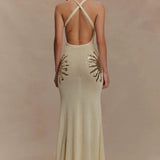 Corinne | Plunging Open-Back Sequin Sunburst Maxi Dress