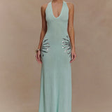 Corinne | Plunging Open-Back Sequin Sunburst Maxi Dress